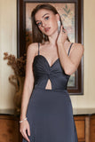 Spaghetti Straps Midi Simple Formal Dress with Hollow Out