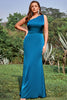 Load image into Gallery viewer, Sheath One Shoulder Peacock Blue Plus Size Formal Dress with Open Back
