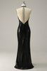 Load image into Gallery viewer, Sheath Halter Black Sequins Plus Size Formal Dress with Open Back