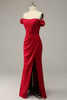 Load image into Gallery viewer, Mermaid Off the Shoulder Burgundy Plus Size Formal Dress with Split Front