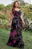 Load image into Gallery viewer, A Line Spaghetti Straps Black Mixed Flower Plus Size Formal Dresses
