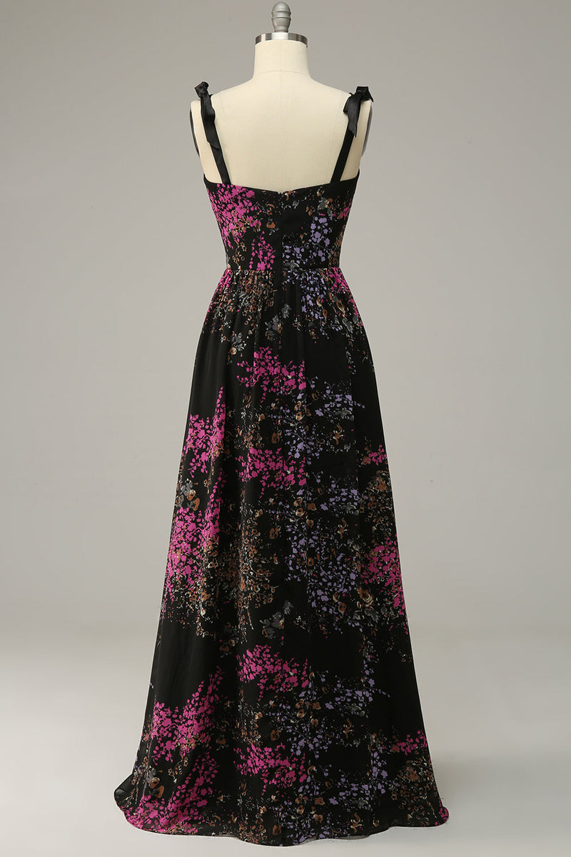 Load image into Gallery viewer, A Line Spaghetti Straps Black Mixed Flower Plus Size Formal Dresses
