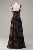 A Line Spaghetti Straps Black Mixed Flower Plus Size Formal Dresses