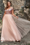 A Line Off the Shoulder Blush Plus Size Formal Dress