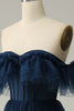 Load image into Gallery viewer, A-Line Off the Shoulder Sweetheart Tulle Navy Long Formal Dress