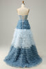 Load image into Gallery viewer, A Line Sweetheart Grey Blue Long Formal Dress with Ruffles