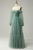 Load image into Gallery viewer, Off The Shoulder Grey Green A-Line Tull Formal Dress With Long Sleeves