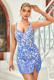 Blue Bodycon Short Formal Dress with Appliques