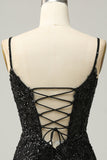 Sparkly Black Corset Sequins Tight Short Formal Dress with Lace