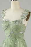 Green Corset Long Tulle Formal Dress with 3D Butterflies