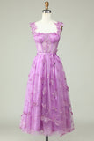 Purple A Line Butterflies Appliques Formal Dress