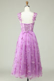 Purple A Line Butterflies Appliques Formal Dress