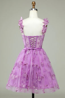Cute A Line Sweetheart Purple Corset Short Formal Dress with Appliques