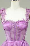 Cute A Line Sweetheart Purple Corset Short Formal Dress with Appliques