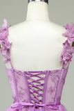 Cute A Line Sweetheart Purple Corset Short Formal Dress with Appliques