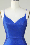 Sheath Spaghetti Straps Royal Blue Short Formal Dress with Beading