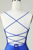 Sheath Spaghetti Straps Royal Blue Short Formal Dress with Beading