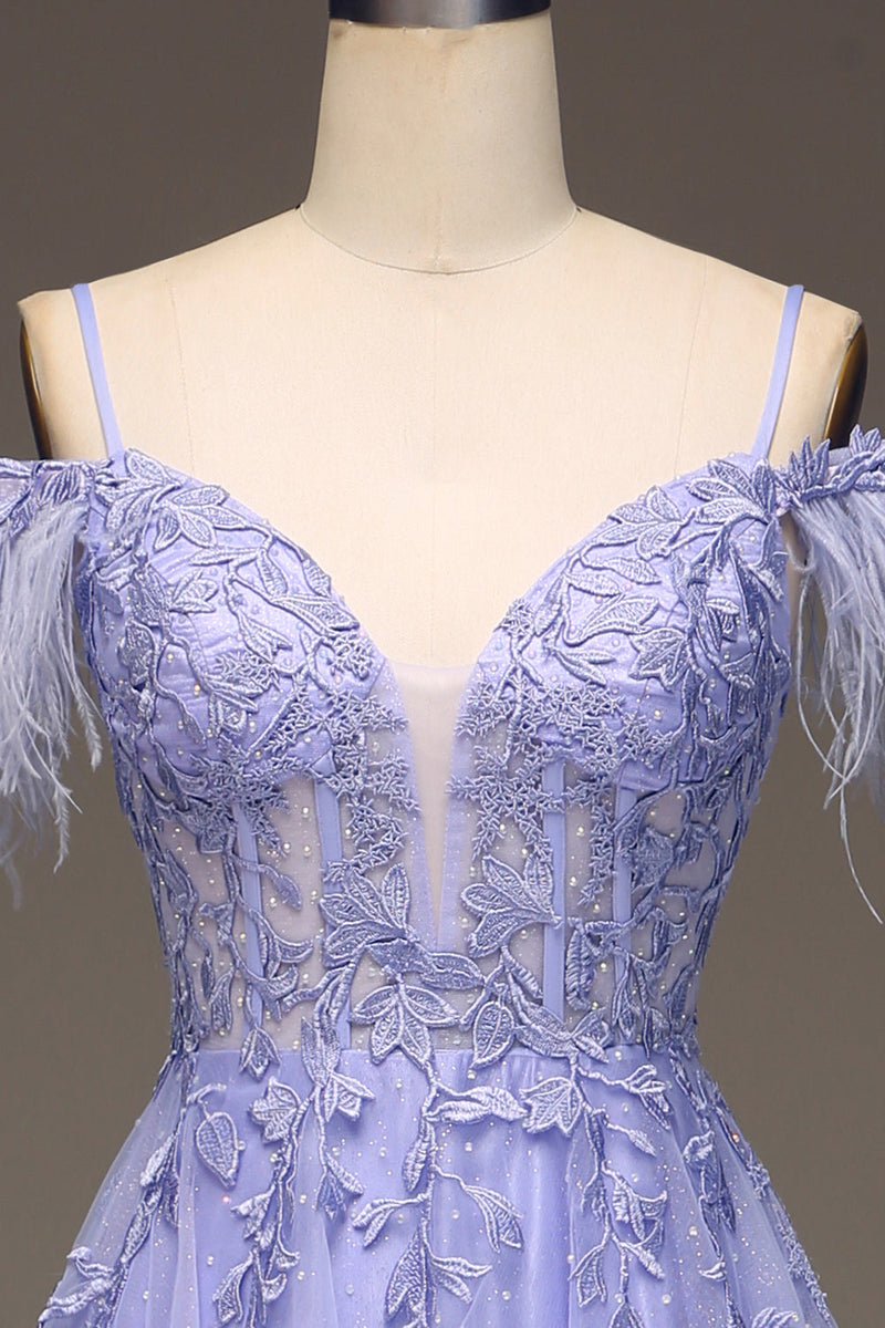 Load image into Gallery viewer, A-Line Cold Shoulder Lilac Corset Formal Dress with Appliques