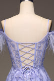 A-Line Cold Shoulder Lilac Corset Formal Dress with Appliques