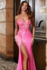 Load image into Gallery viewer, Pink Spaghetti Straps Glitter Sequin Mermaid Formal Dress with Slit