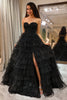 Load image into Gallery viewer, Trendy A Line Sweetheart Black Corset Formal Dress with Ruffles