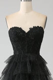 Glitter Sweetheart Black Corset Formal Dress with Slit