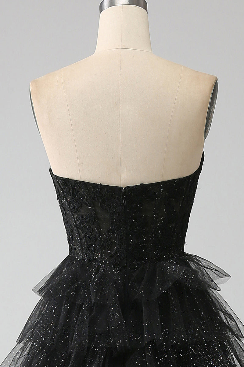 Load image into Gallery viewer, Glitter Sweetheart Black Corset Formal Dress with Slit