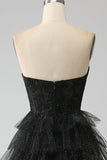 Glitter Sweetheart Black Corset Formal Dress with Slit