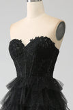 Glitter Sweetheart Black Corset Formal Dress with Slit