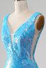 Load image into Gallery viewer, Sparkly Blue Mermaid V-Neck Long Formal Dress With Slit