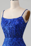 Sparkly Royal Blue Mermaid Spaghetti Straps Long Formal Dress With Appliques