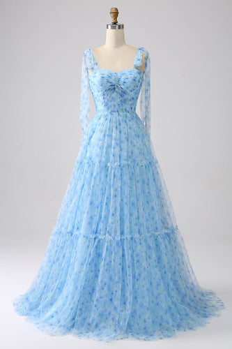 Light Blue A-Line Spaghetti Straps Long Formal Dress