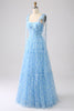 Load image into Gallery viewer, Light Blue A-Line Spaghetti Straps Long Formal Dress