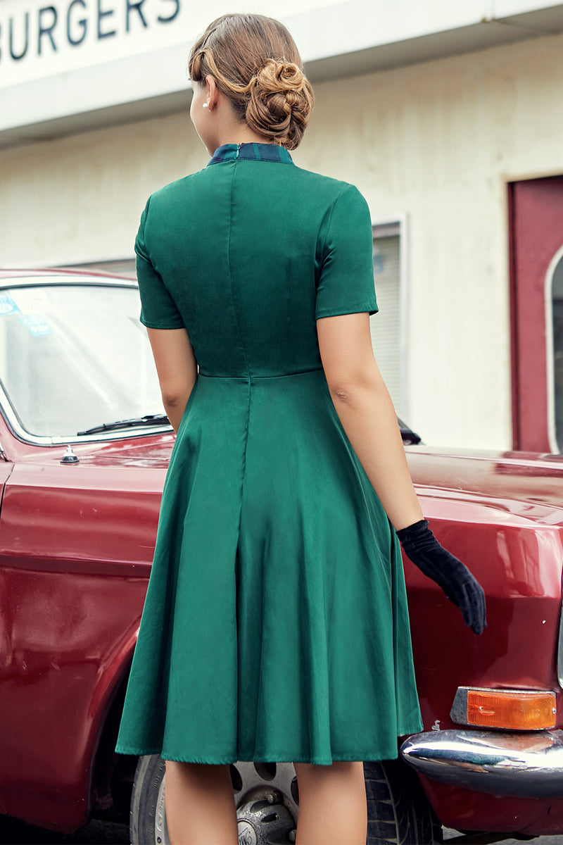 Load image into Gallery viewer, Green Plaid Swing Vintage 1950s Dress