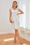 White Lace Party Dress with Ruffles