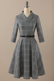 Retro Style Dark Grey Vintage Dress with Long Sleeves