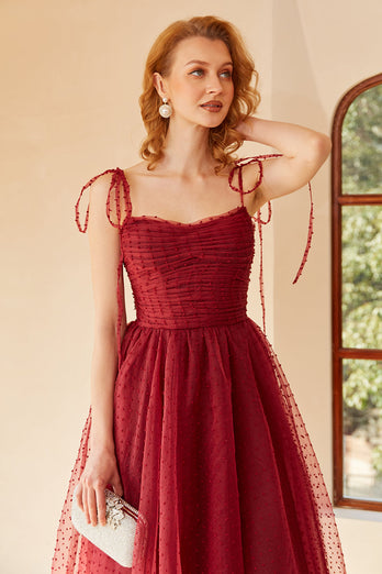 Red Polka Dots Spaghetti Straps Formal Dress