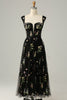Load image into Gallery viewer, A Line Sweetheart Black Long Formal Dress with Embroidery