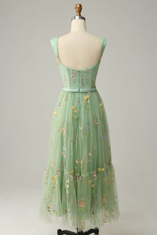 A Line Sweetheart Green Long Formal Dress with Embroidery