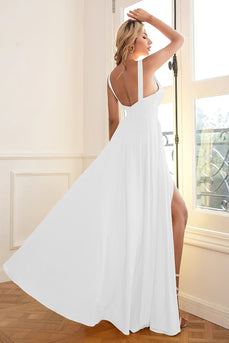 Simple A-Line Chiffon Little White Dress With Slit