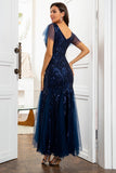 Navy Blue Sequins Mermaid Mother of the Bride Dress