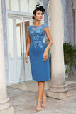 Grey Blue Two Piece Mother of the Bride Dress with Lace