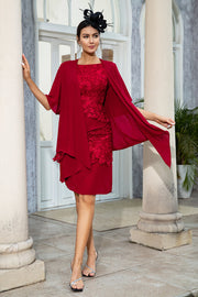 Dark Red Two Piece Mother of the Bride Dress with Lace