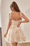 Cute A Line Spaghetti Straps Champagne Cocktail Dress with Embroidery