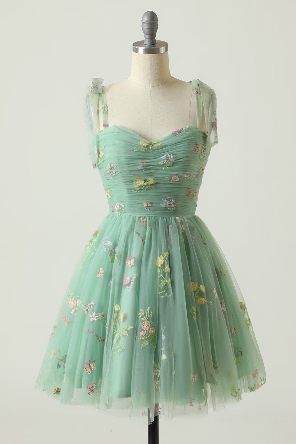 Green Short A-Line Formal Dress With Embroidery