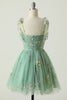 Load image into Gallery viewer, Green Short A-Line Formal Dress With Embroidery