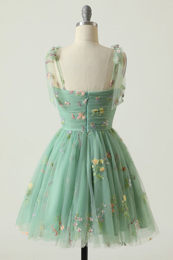 Green Short A-Line Formal Dress With Embroidery