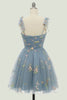 Load image into Gallery viewer, Grey Blue Short A-Line Formal Dress With Embroidery