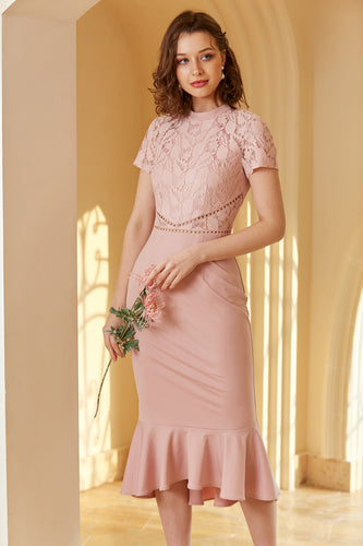 Pink Lace Bodycon 1960s Dress