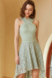 High Low Mint Formal Dress with Lace